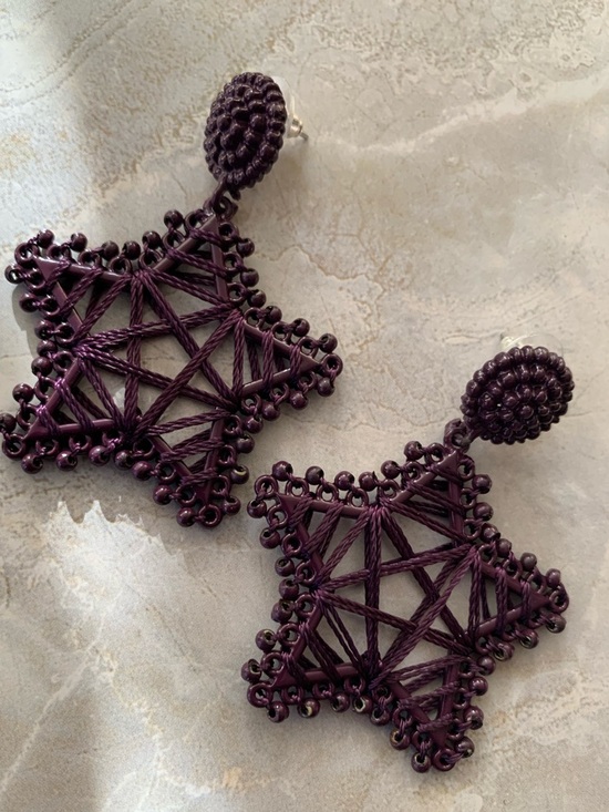 Jewelry - Handcrafted Purple Star Macramé Drop Earrings